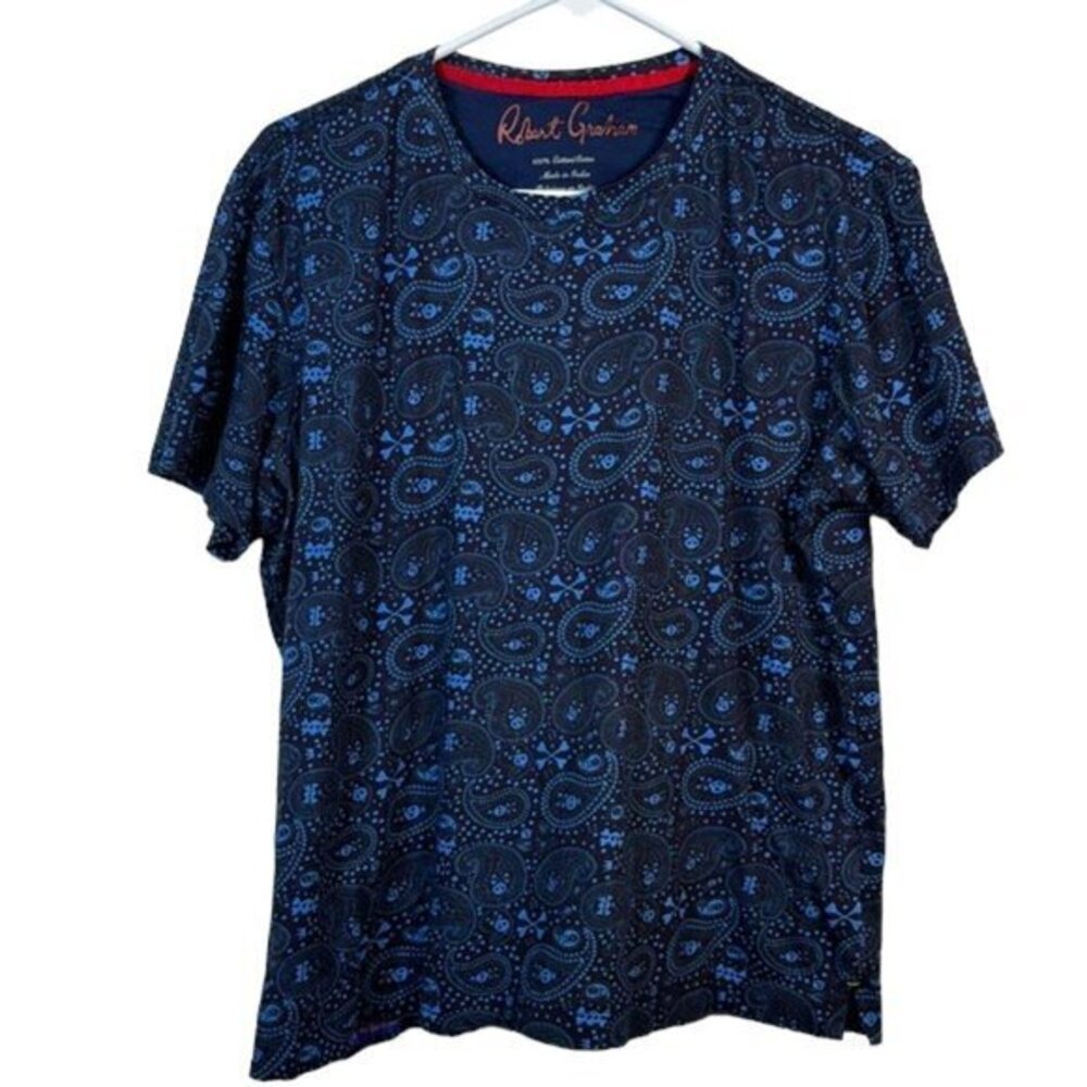 Robert Graham Navy Paisley Skulls Bodhi Shirt Size Large EUC #0203
